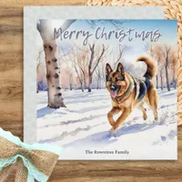 German Shepherd Dog Alsatian Snow Christmas Holiday Card