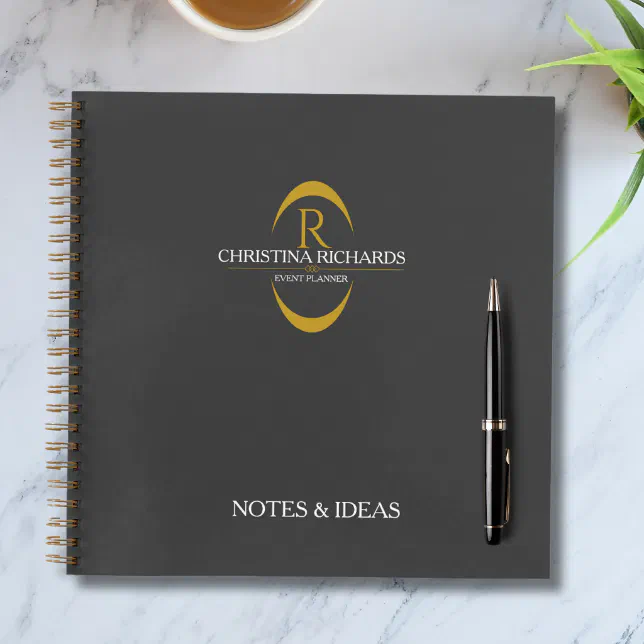 Gold Monogram Black Modern Elegant Business Notebook