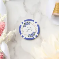 Wedding Gold Glitter Geo Blue Floral Names Date Poker Chips