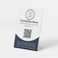 Modern Navy Blue Custom Logo Contactless Menu OCR Pedestal Sign