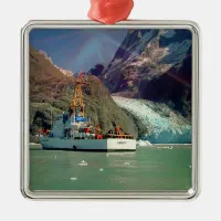 Alaskan Mountain View with Boat Metal Ornament