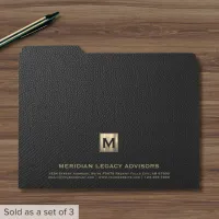 Black Leather Luxury Gold Monogram File Folder