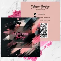 Abstract Artistic Pink Black Paint Brush Strokes Square Business Card