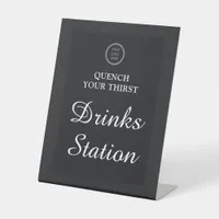 Business Logo Modern Black & White Drinks Station Pedestal Sign