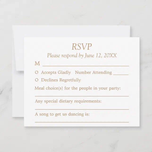 White Golden Beige Guest Choices Wedding RSVP Card