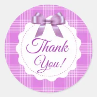 Baby Shower Purple Plaid Thank You  Stickers