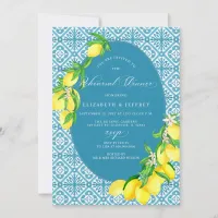 Mediterranean Blue Tiles Lemon Rehearsal Dinner Invitation