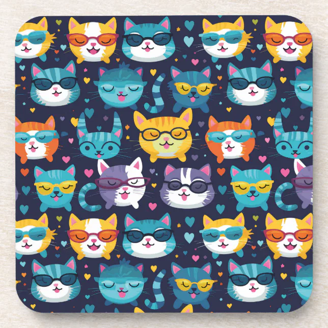 Assorted Cat Faces Funny Cool Cats Beverage Coaster