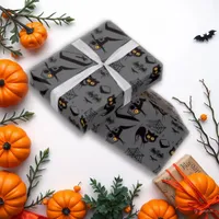 Halloween Graveyard Icons Gray Wrapping Paper