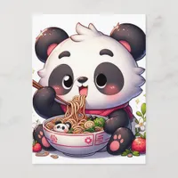 Cartoon Panda Bear Eating Ramen Postcard