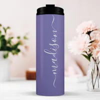 Purple Bridesmaid Stylish Signature Script Name Thermal Tumbler