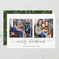 Green Gold Simple Script Merry Christmas Photo Holiday Card