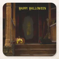 Spooky Haunted House Porch Square Paper Coaster