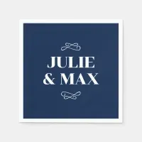 Personalized Navy and White Flourish Wedding Napkins