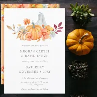 Rustic Watercolor Orange Pumpkins Fall Wedding Invitation