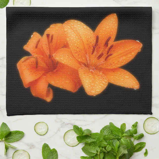 Rain-Kissed Orange Asiatic Tiger Lilies Kitchen Towel