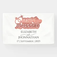 Just Married Modern Rose Gold Foil heart Couple Banner