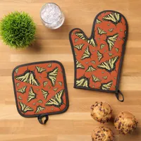 Southwest Swallowtail Butterflies on Dk Orange Oven Mitt & Pot Holder Set