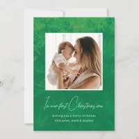 In My Era Our First Christmas Pine Green and Red Holiday Card