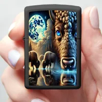 Ethereal Buffaloes Amid Cosmic Reflections Scene Zippo Lighter