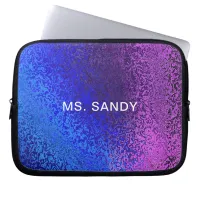 Blue and Purple Shiny Shades Abstract Add Name Laptop Sleeve