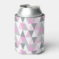 Stylish Geometric Pink Gray Patterned Can Cooler