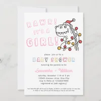 Dinosaur Winter Christmas Coed Girl Baby Shower Invitation