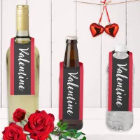 Elegant Minimalist Valentine's Day Red Black  Bottle Hanger Tag