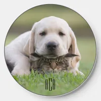 Black Three Letter Monogram Pet Photo Wireless Charger