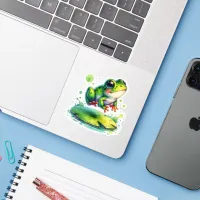 Cute Jumping Frog Whimsical Ai Art Sticker