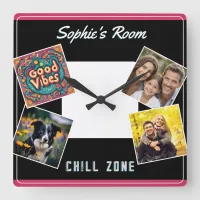 Custom Photo Gallery Chill Zone Good Vibes Square Wall Clock