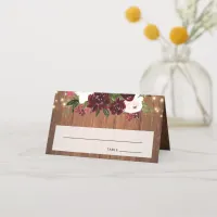 Burgundy and Blush Rustic Floral Lights Wedding Place Card