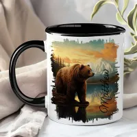 Brown Grizzly Bear Mountain Lake Reflection Mug