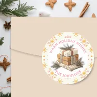 Farmhouse Stack of Christmas Gifts Personalized Classic Round Sticker