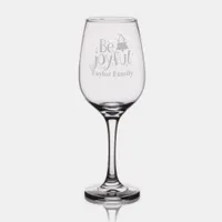 Monogram Family Name Be Joyful Christmas Etched  Wine Glass