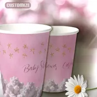 Custom Pink Paper Cups Adorned With Fluffy Clouds