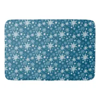 Teal Blue and White Christmas Snowflake Bath Mat