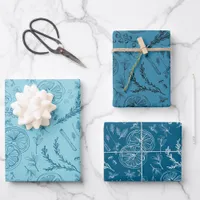 Pastel Blue & Navy Warm Winter Christmas Art Wrapping Paper Sheets