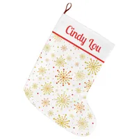 Retro Atomic Mid-Century Mod Red Gold Personalized Large Christmas Stocking