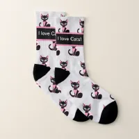 "I Love Cats" Socks Pink and Black Socks