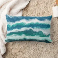 Turquoise and Blue Ocean Waves  Lumbar Pillow