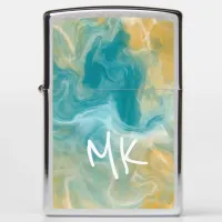 Sandy Brown Ocean Blue Fluid Art   Zippo Lighter