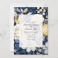 Navy, White and Gold Floral Wedding Invitation