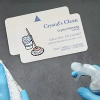 Cleaning Service Cute Ecru + Blue and Pink Mop Business Card