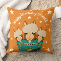Cute Happy Birthday Boy Alpacas in Teal Serapes Throw Pillow