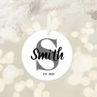 Personalized Grey and Black Family Monogram Ceramic Ornament