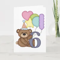 Teddy Bear with Balloons Kids Sixth Birthday Card