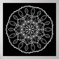 Lovely Mandala Black Background Coloring Poster