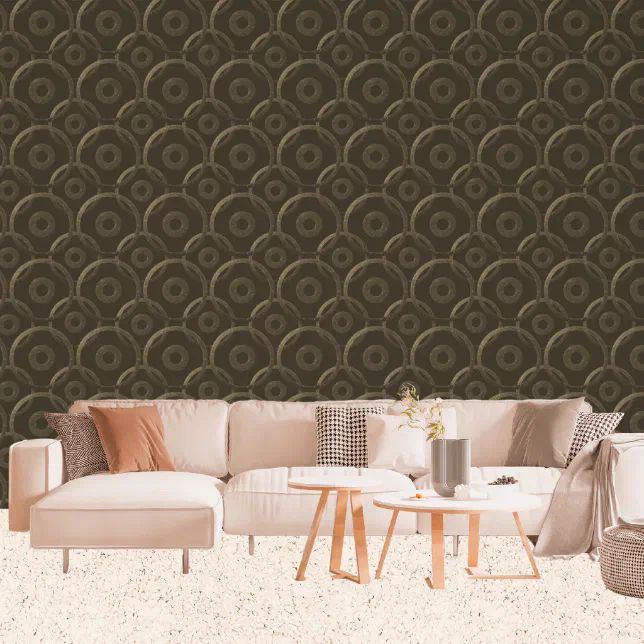 Golden Bronze Geometric Glitter Circles Brown Wallpaper