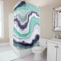 Turquoise, Blue and White Marble Swirls Shower Curtain